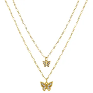 Cubic Zirconia & 18K Gold-Plated Butterfly Layered Pendant Necklace