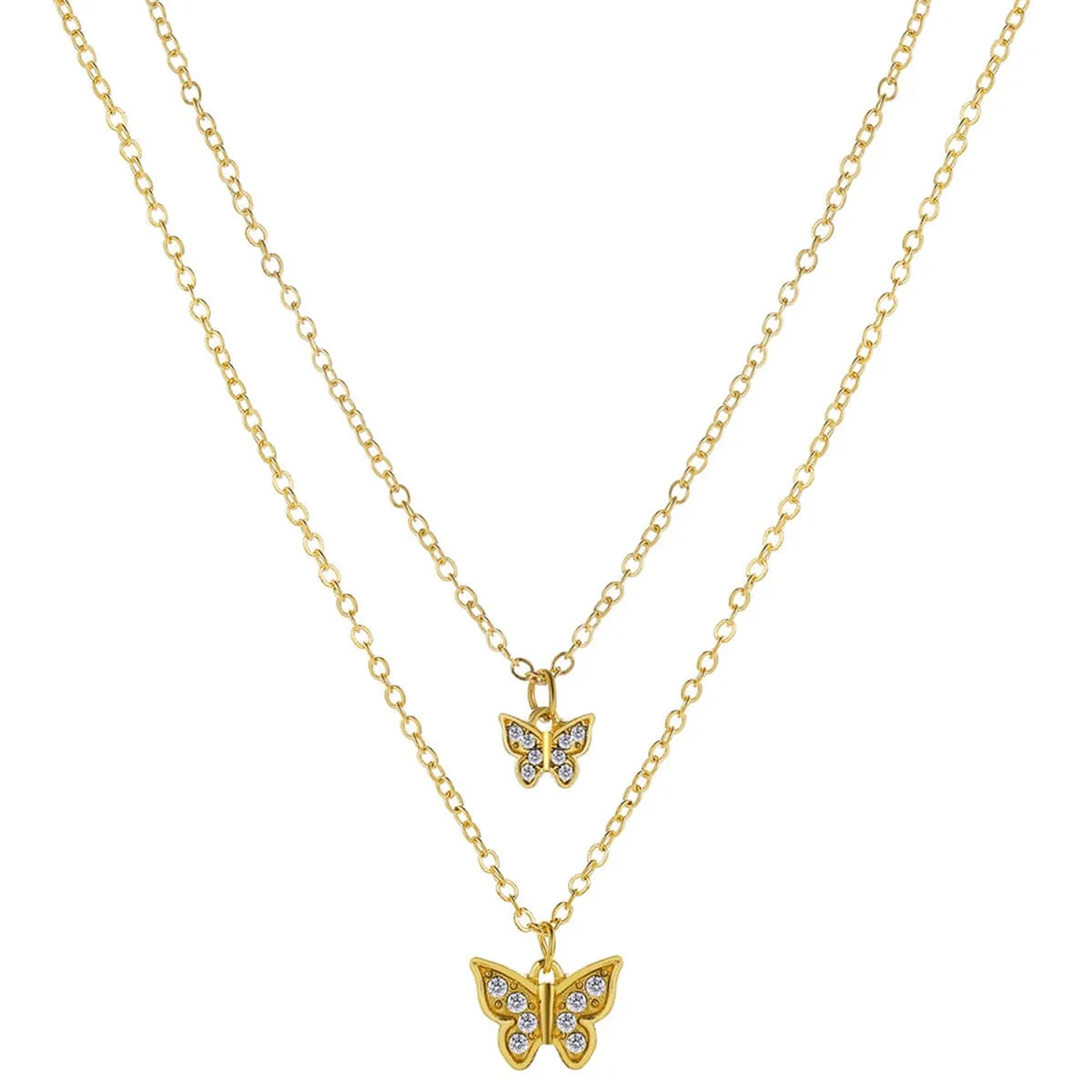 Cubic Zirconia & 18K Gold-Plated Butterfly Layered Pendant Necklace