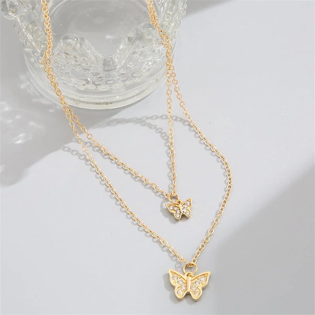 Cubic Zirconia & 18K Gold-Plated Butterfly Layered Pendant Necklace