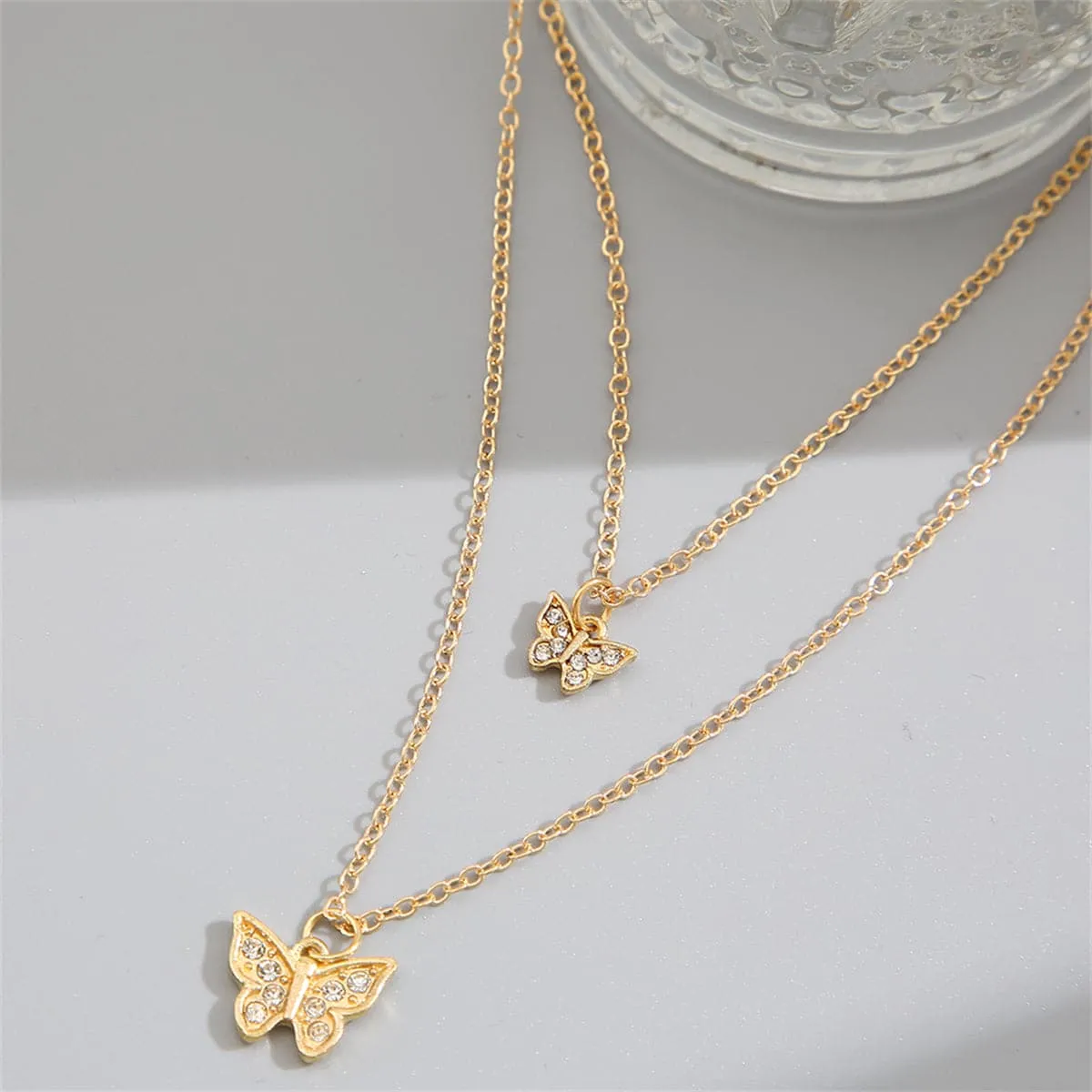 Cubic Zirconia & 18K Gold-Plated Butterfly Layered Pendant Necklace