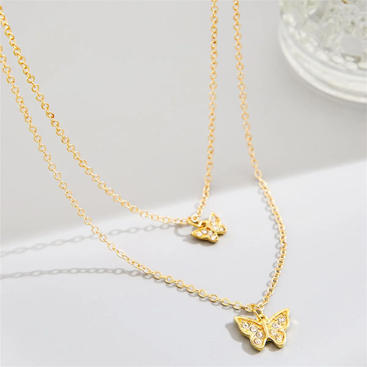 Cubic Zirconia & 18K Gold-Plated Butterfly Layered Pendant Necklace