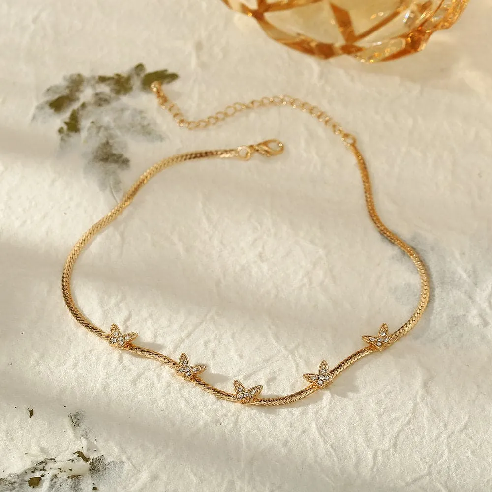 Cubic Zirconia & 18K Gold-Plated Butterfly Station Choker Necklace