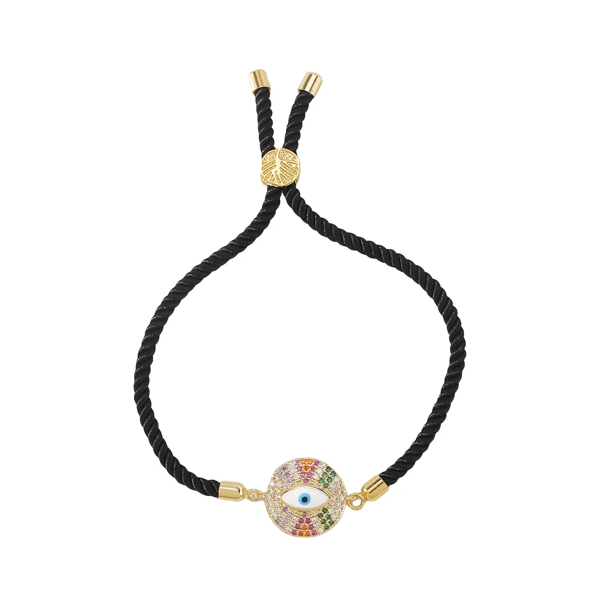 Cubic Zirconia & 18K Gold-Plated Eye Charm Bracelet