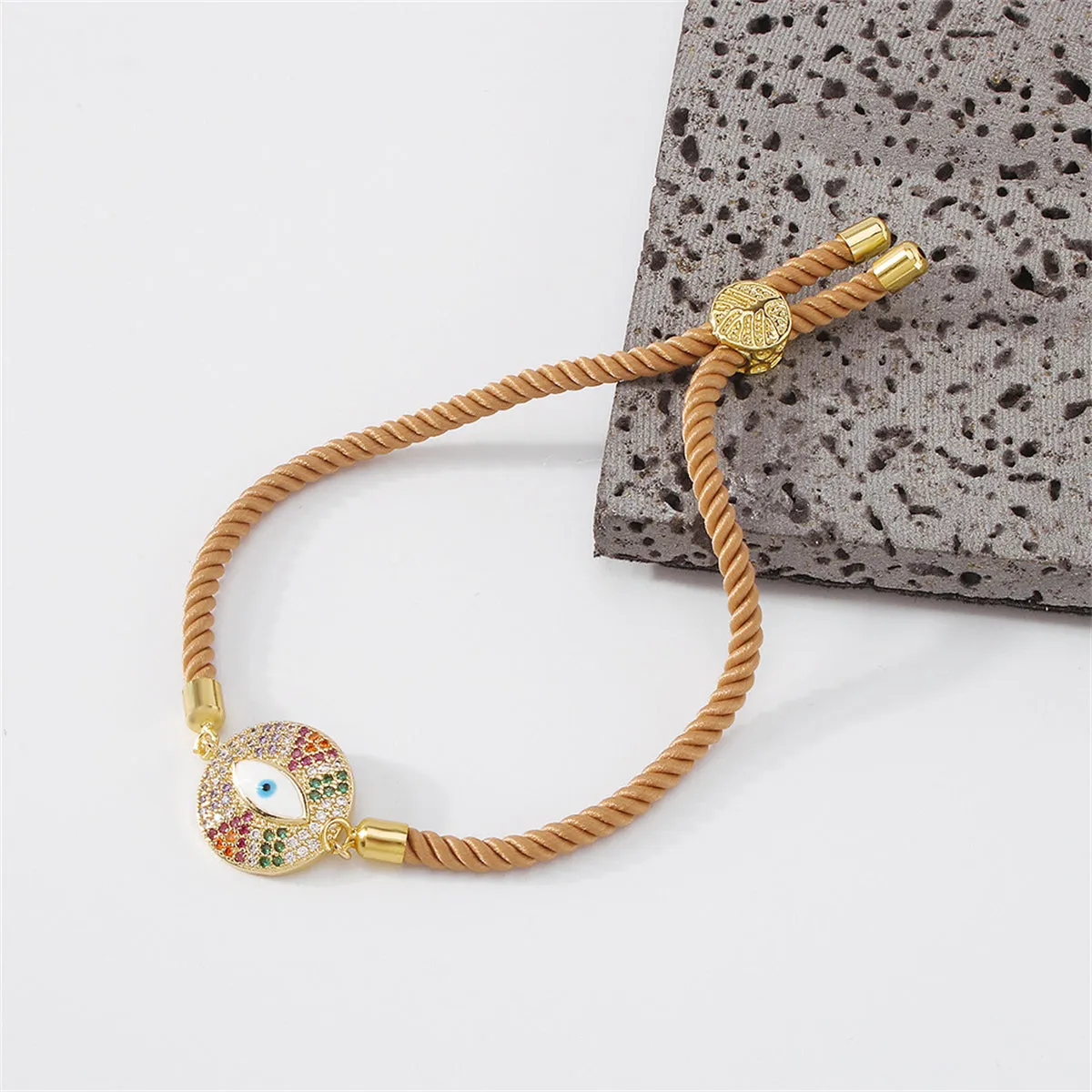 Cubic Zirconia & 18K Gold-Plated Eye Charm Bracelet