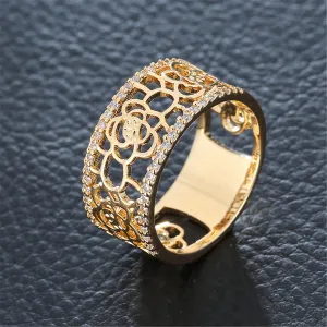 Cubic Zirconia & 18K Gold-Plated Floral Cutout Ring