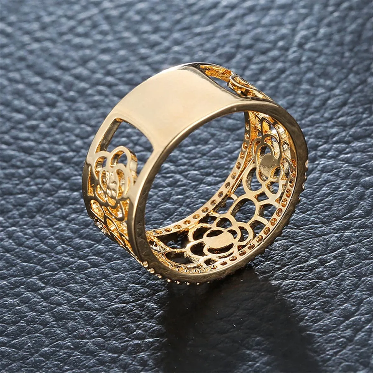 Cubic Zirconia & 18K Gold-Plated Floral Cutout Ring
