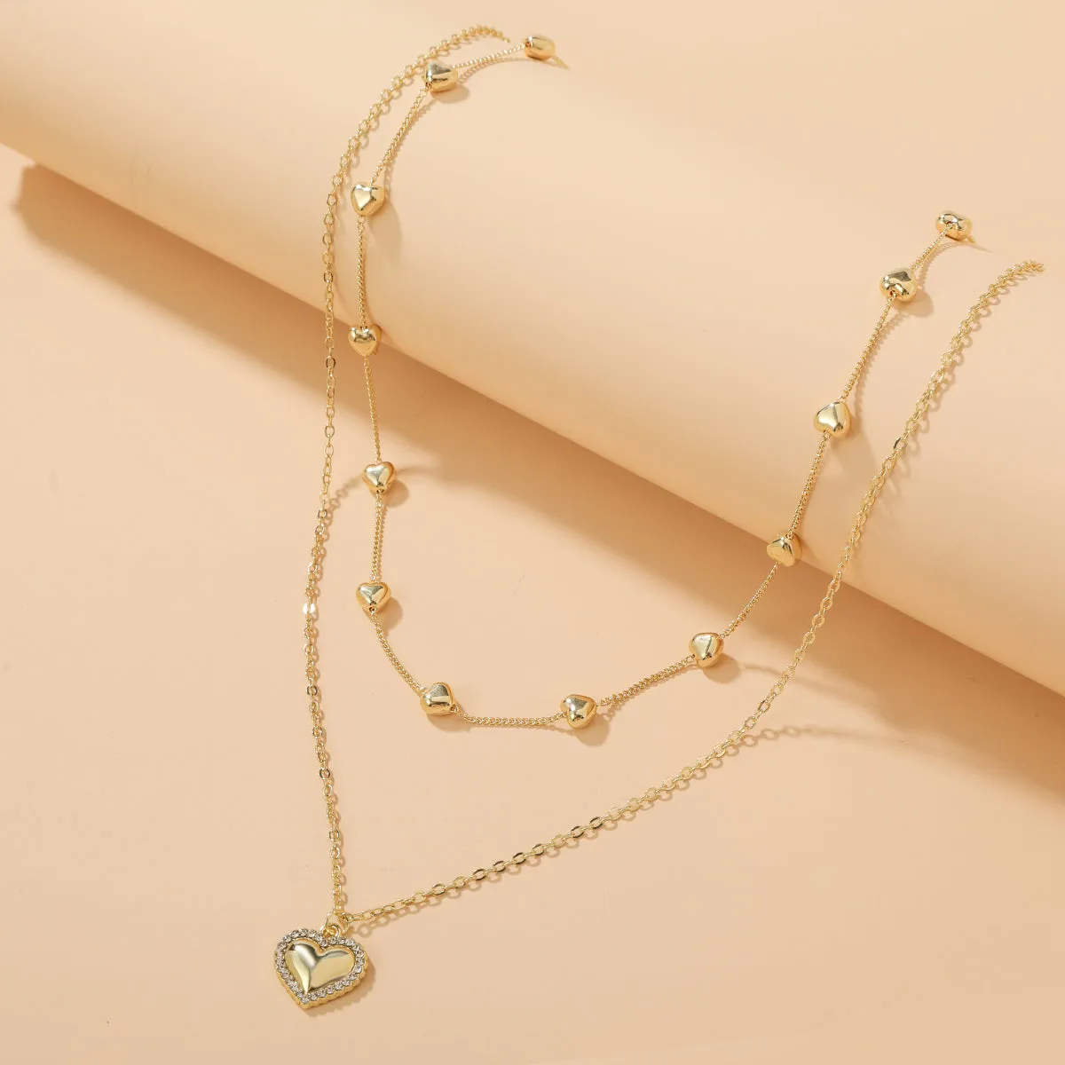 Cubic Zirconia & 18K Gold-Plated Heart Layered Necklace