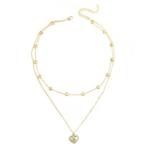 Cubic Zirconia & 18K Gold-Plated Heart Layered Necklace