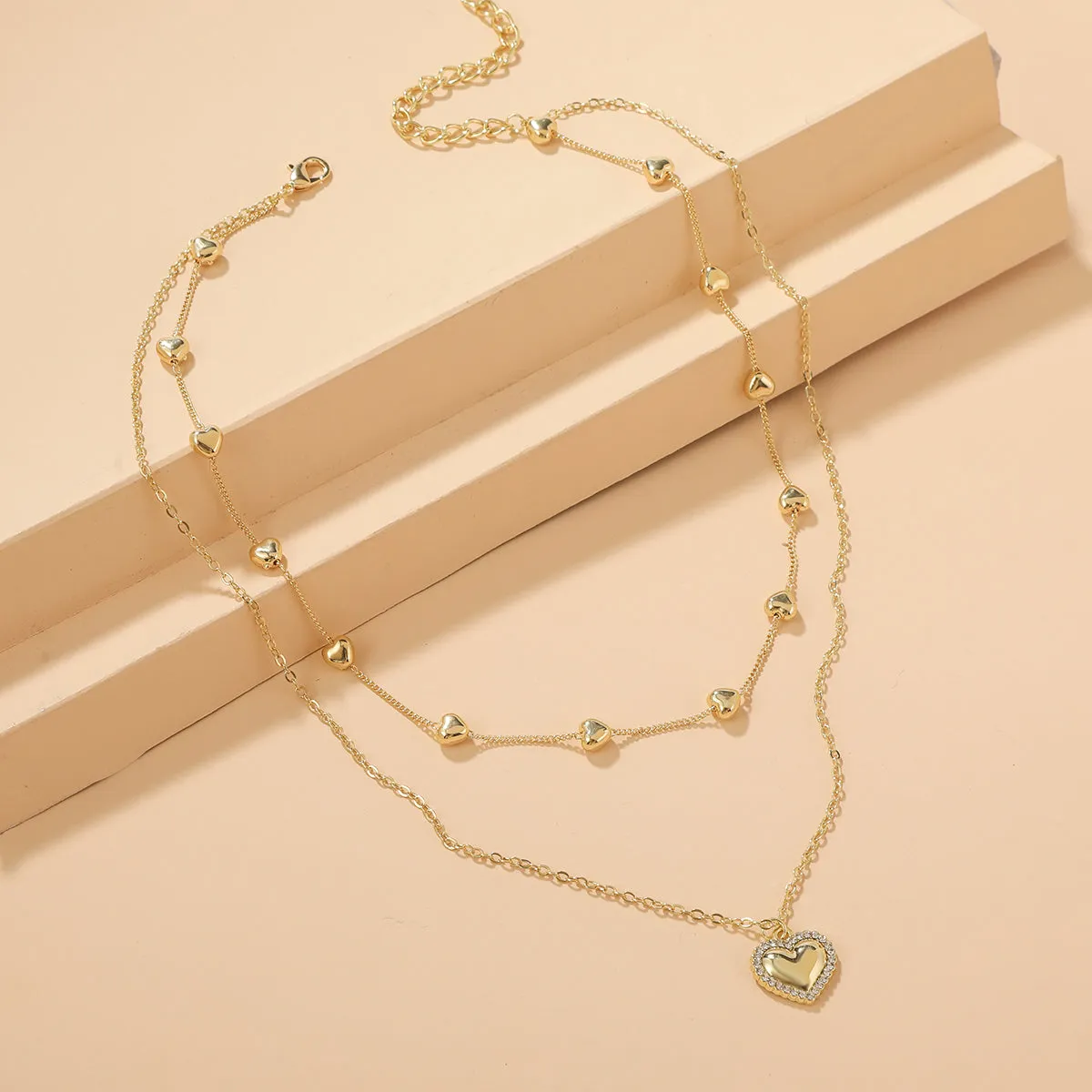 Cubic Zirconia & 18K Gold-Plated Heart Layered Necklace