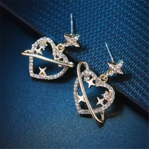 Cubic Zirconia & 18K Gold-Plated Heart Star Drop Earrings