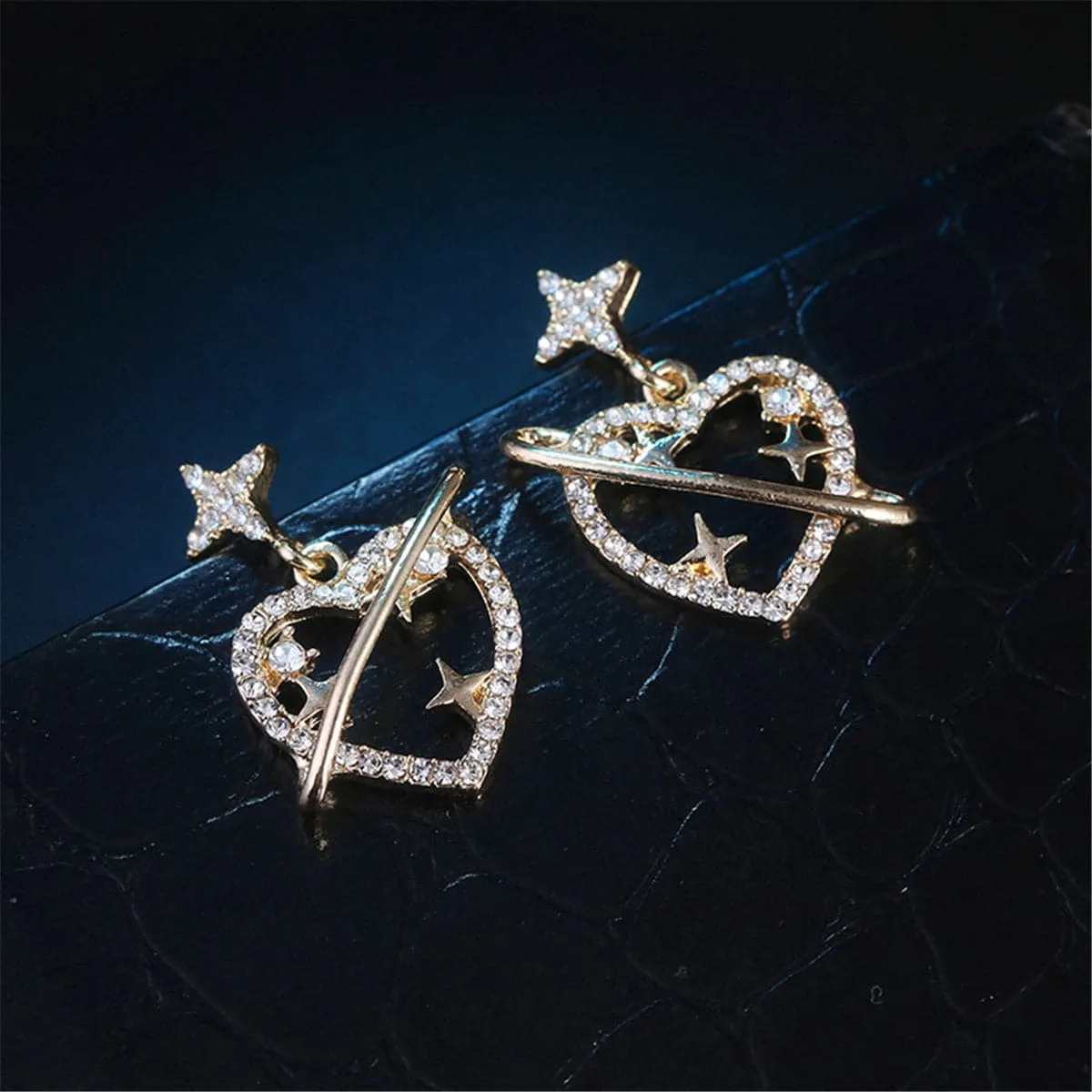 Cubic Zirconia & 18K Gold-Plated Heart Star Drop Earrings