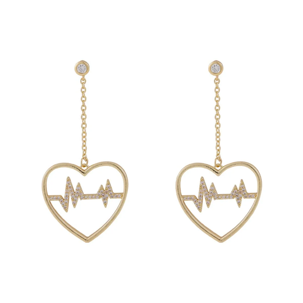 Cubic Zirconia & 18K Gold-Plated Heartbeat Drop Earrings