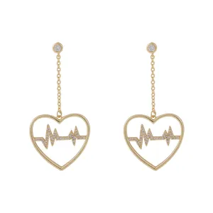 Cubic Zirconia & 18K Gold-Plated Heartbeat Drop Earrings