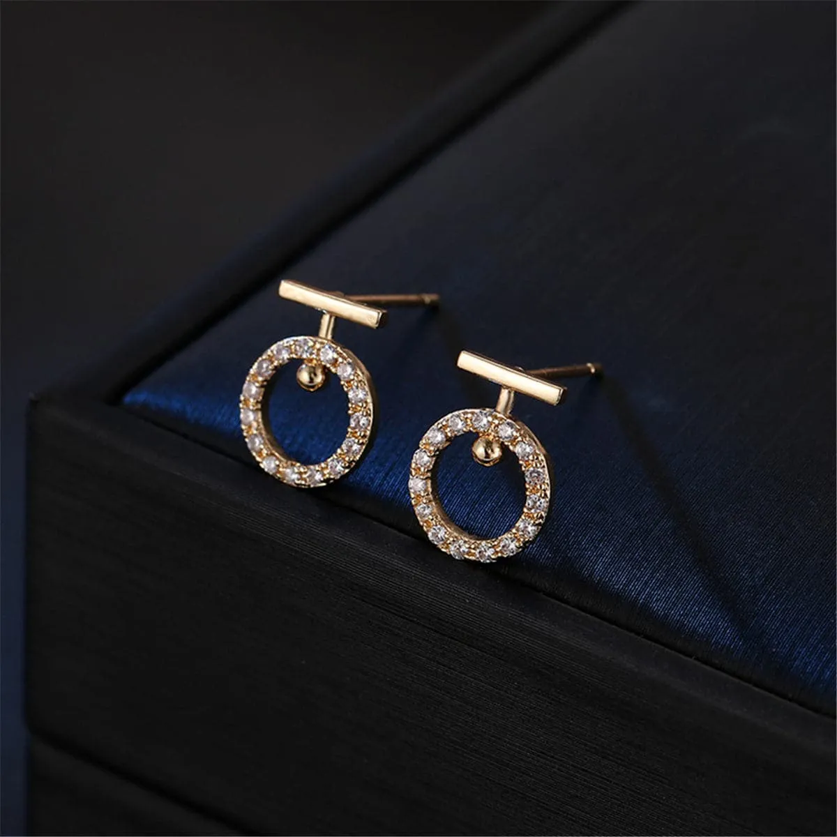 Cubic Zirconia & 18K Gold-Plated Hollow Circle Stud Earrings