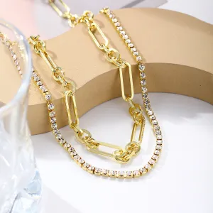 Cubic Zirconia & 18K Gold-Plated Layered Chain Necklace