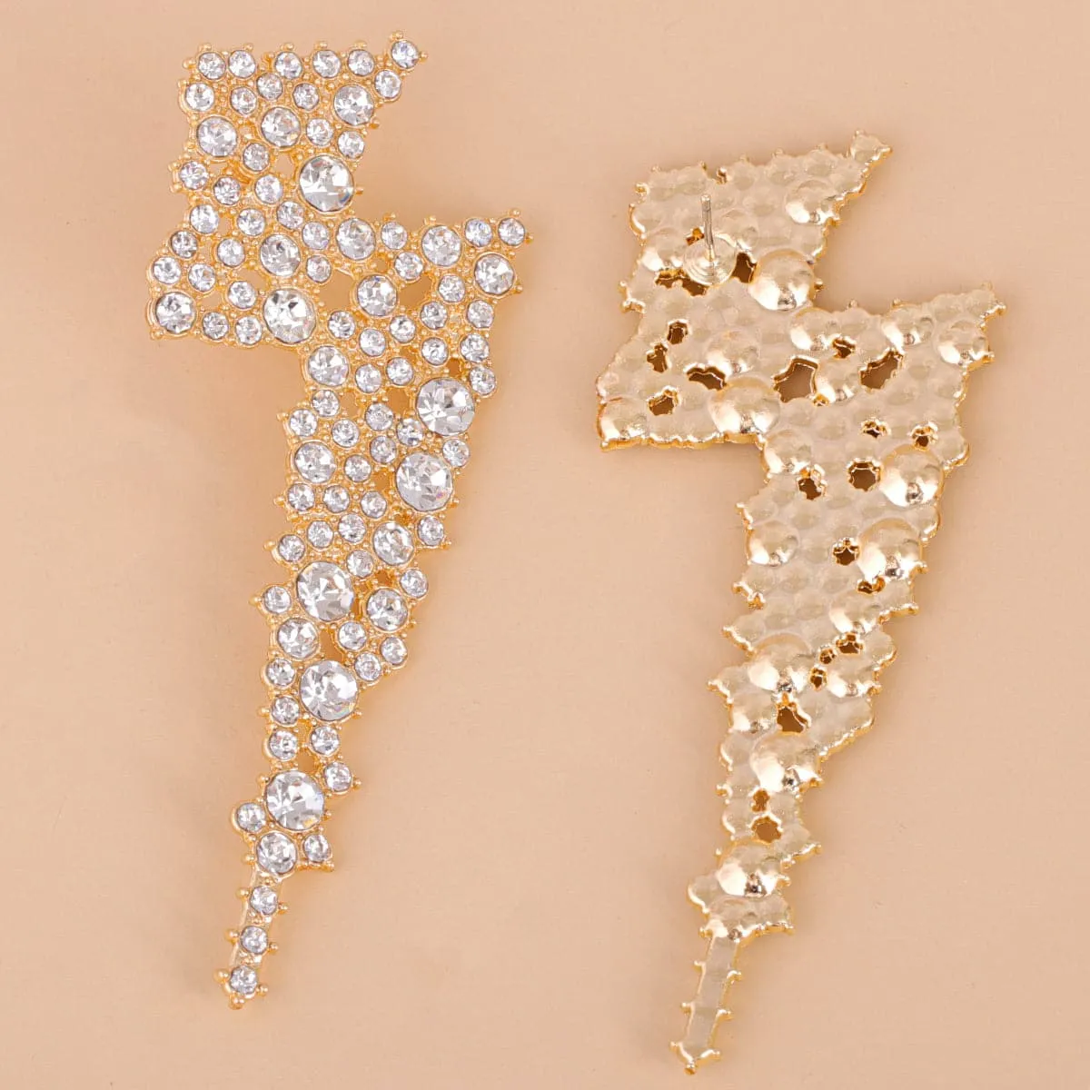 Cubic Zirconia & 18K Gold-Plated Lightning Stud Earrings
