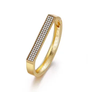 Cubic Zirconia & 18K Gold-Plated Rectangle Hinge Bangle