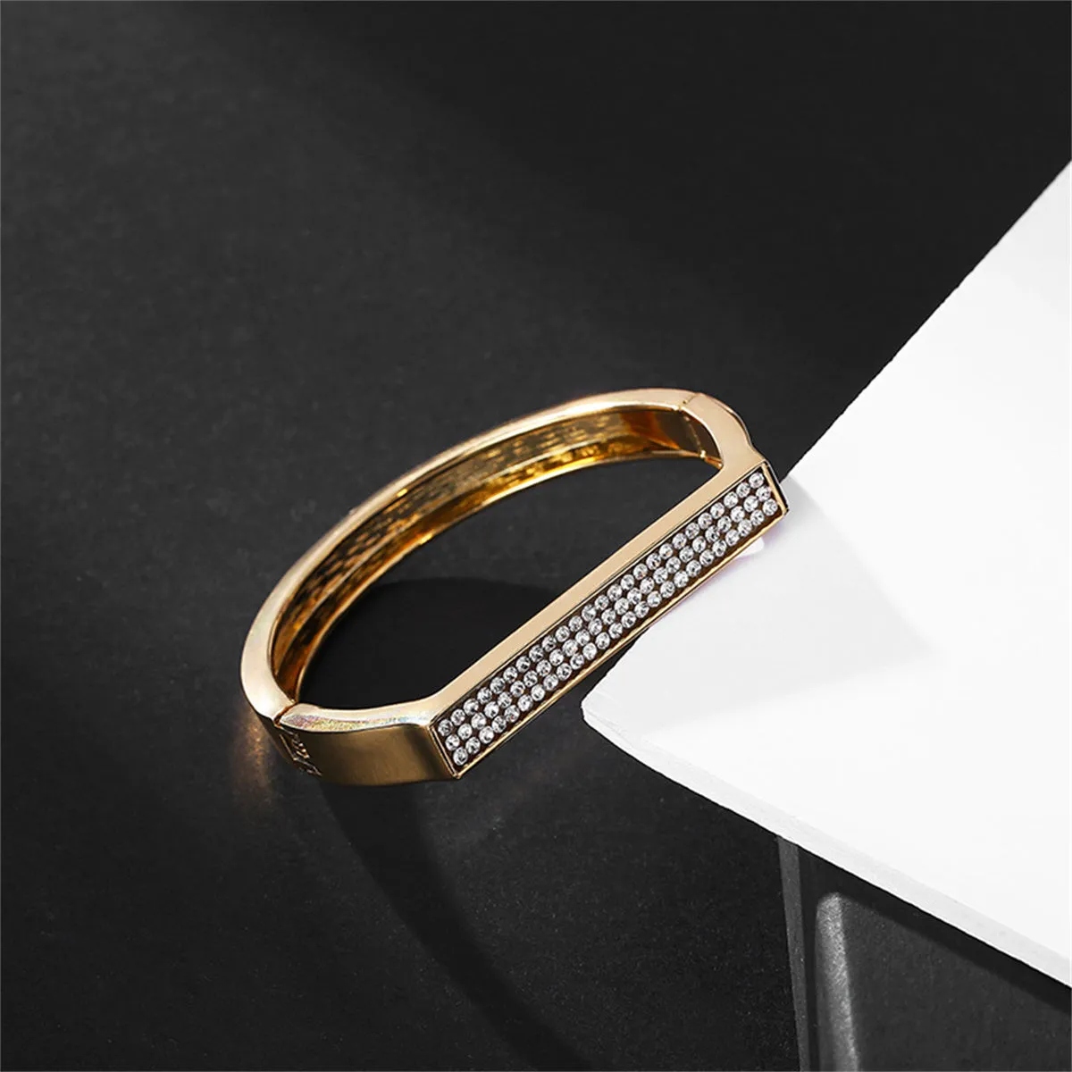 Cubic Zirconia & 18K Gold-Plated Rectangle Hinge Bangle