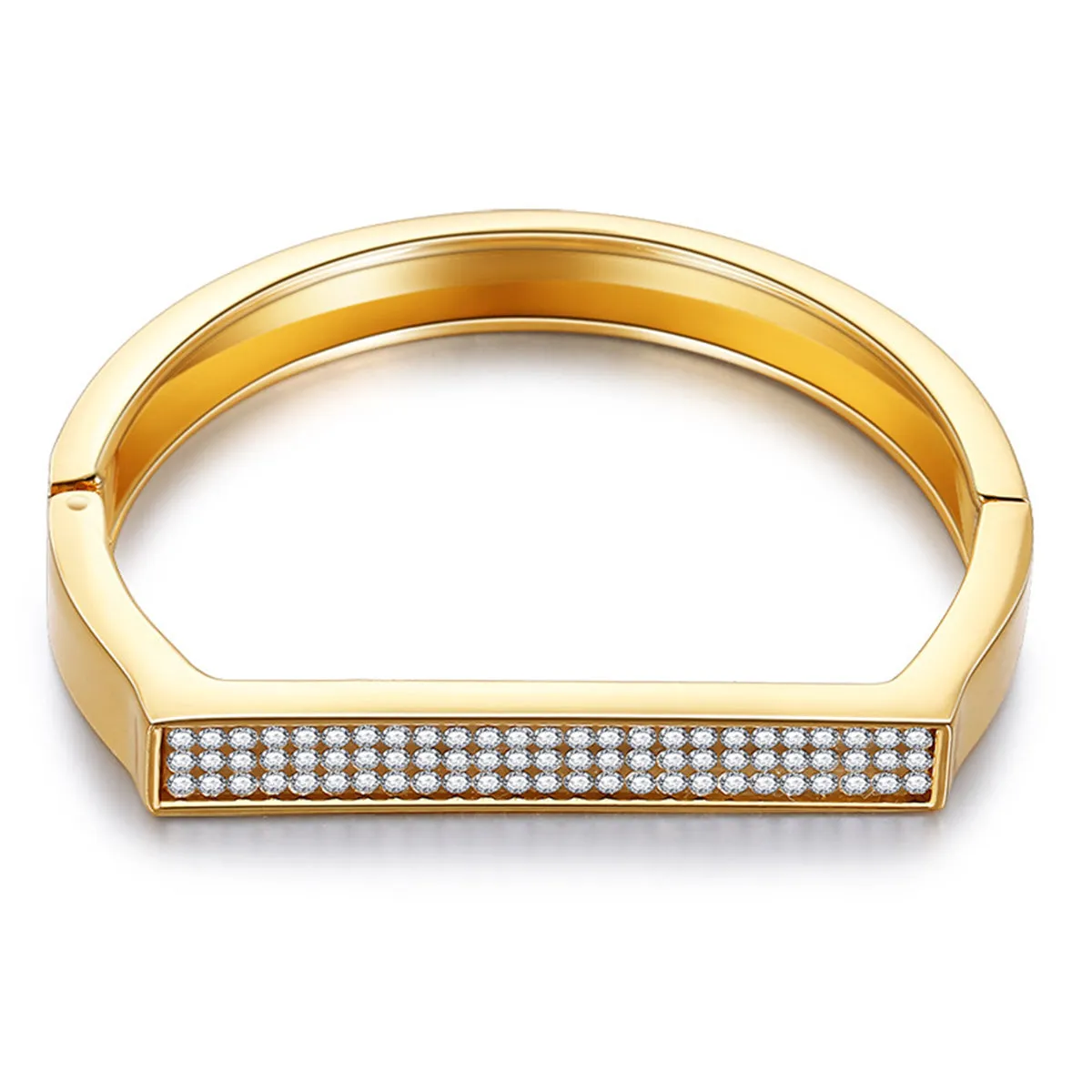 Cubic Zirconia & 18K Gold-Plated Rectangle Hinge Bangle