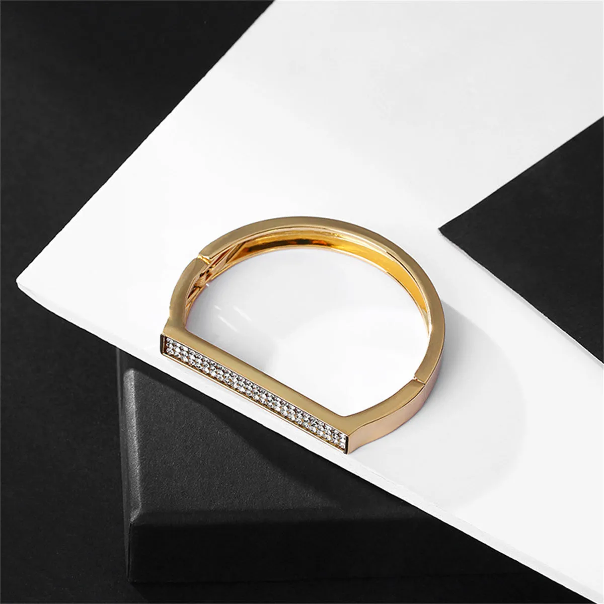 Cubic Zirconia & 18K Gold-Plated Rectangle Hinge Bangle