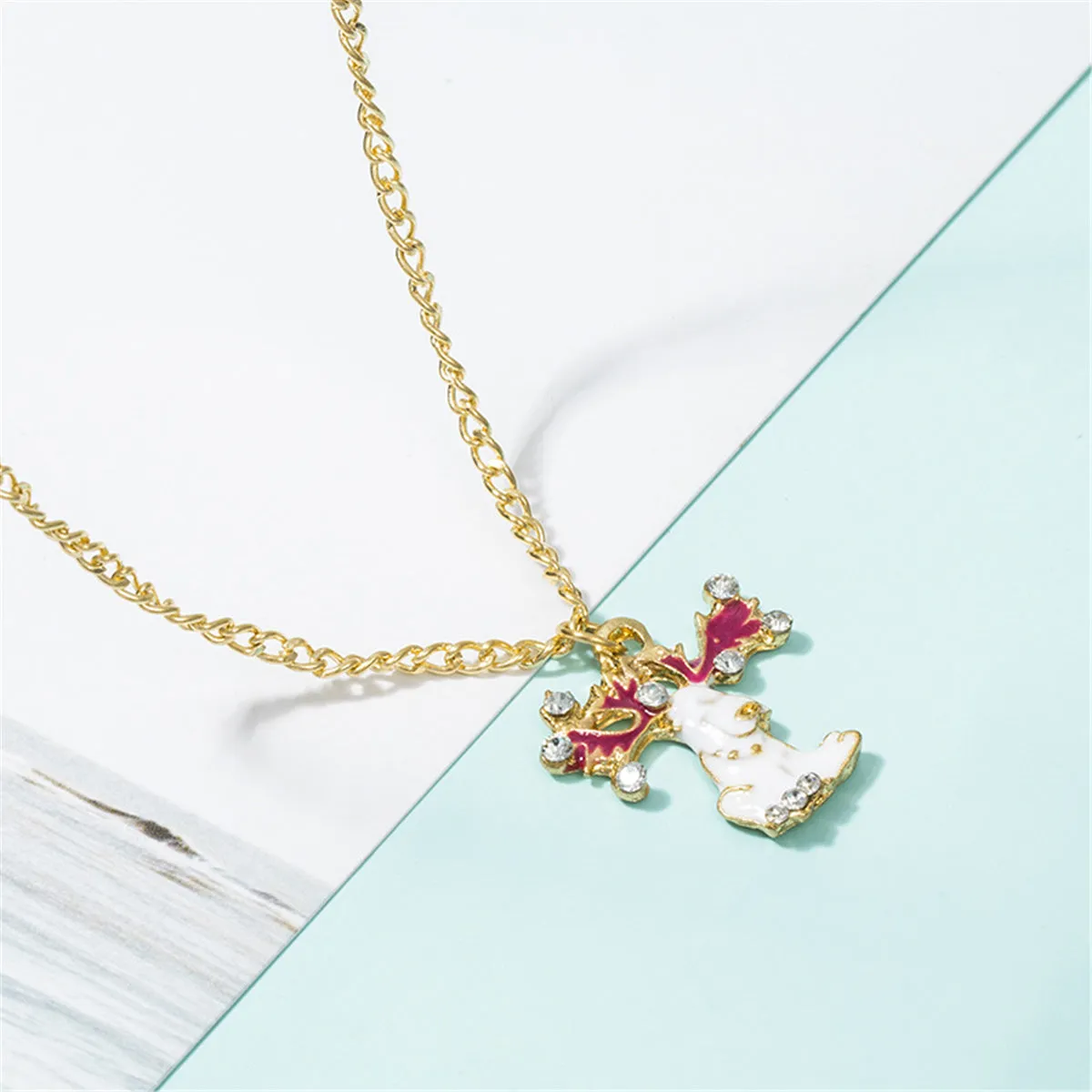 Cubic Zirconia & 18K Gold-Plated Reindeer Necklace & Drop Earrings