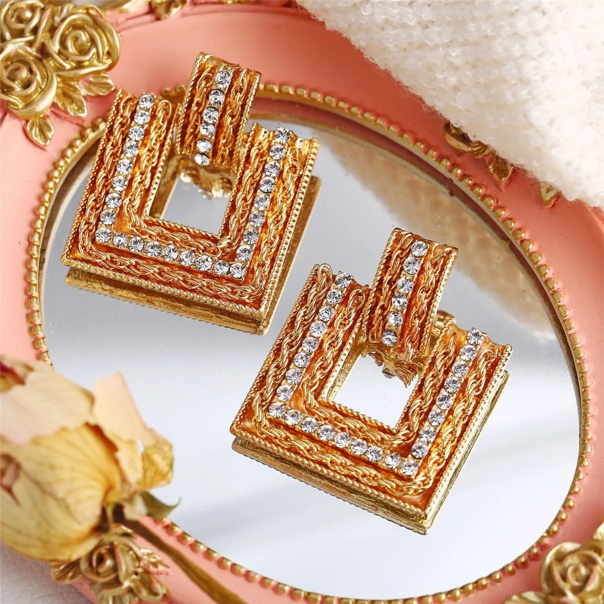 Cubic Zirconia & 18K Gold-Plated Square Catch Drop Earring