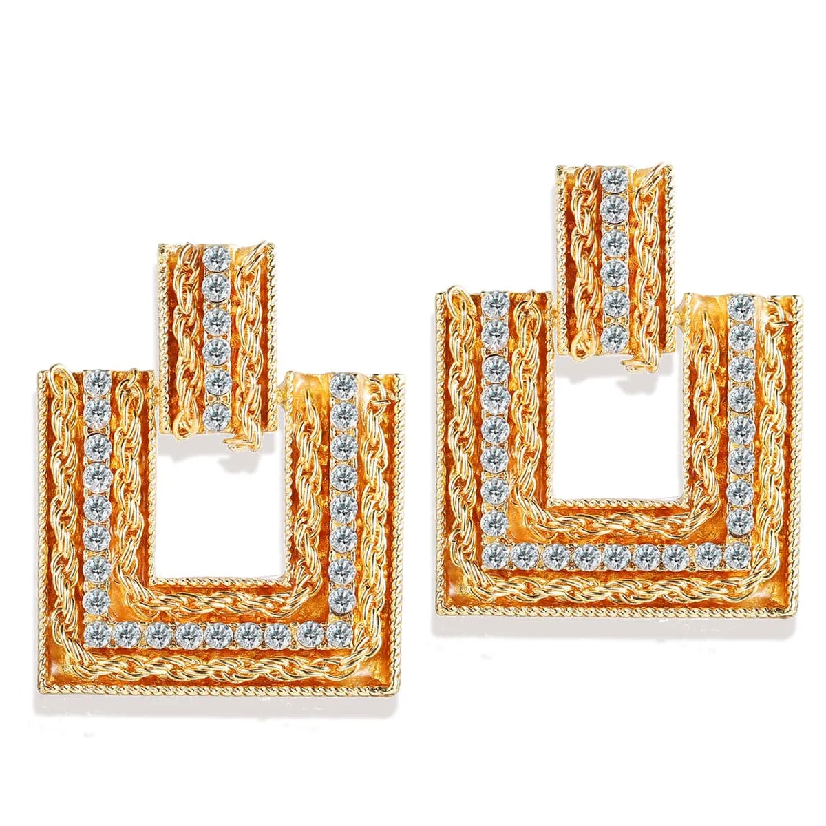 Cubic Zirconia & 18K Gold-Plated Square Catch Drop Earring