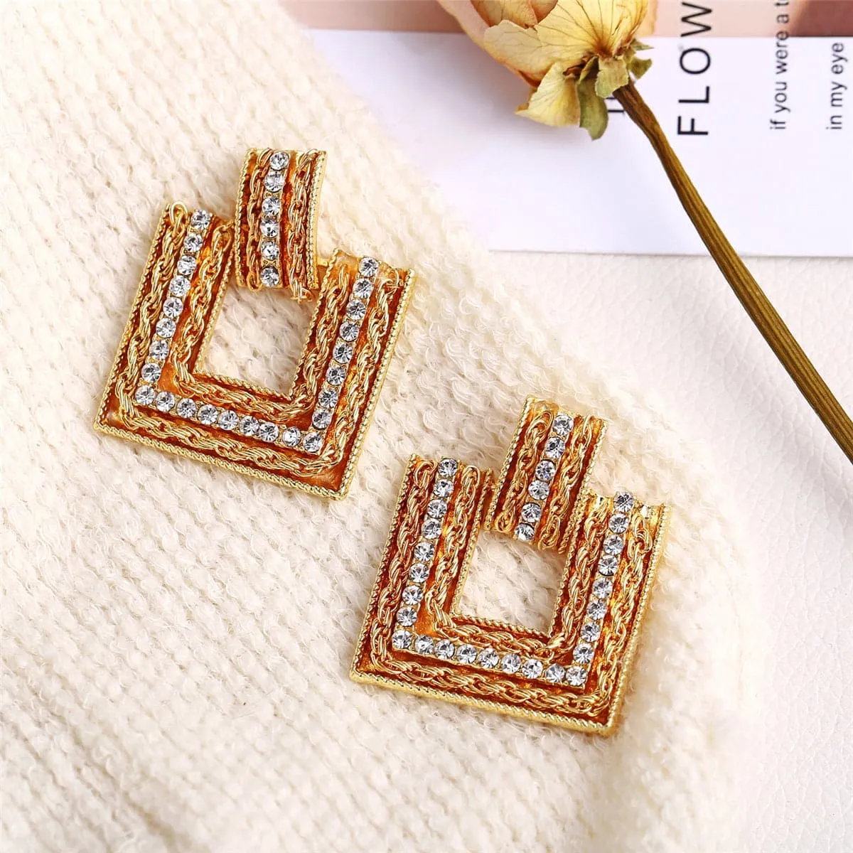 Cubic Zirconia & 18K Gold-Plated Square Catch Drop Earring