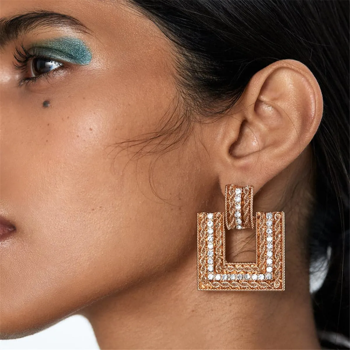 Cubic Zirconia & 18K Gold-Plated Square Catch Drop Earring