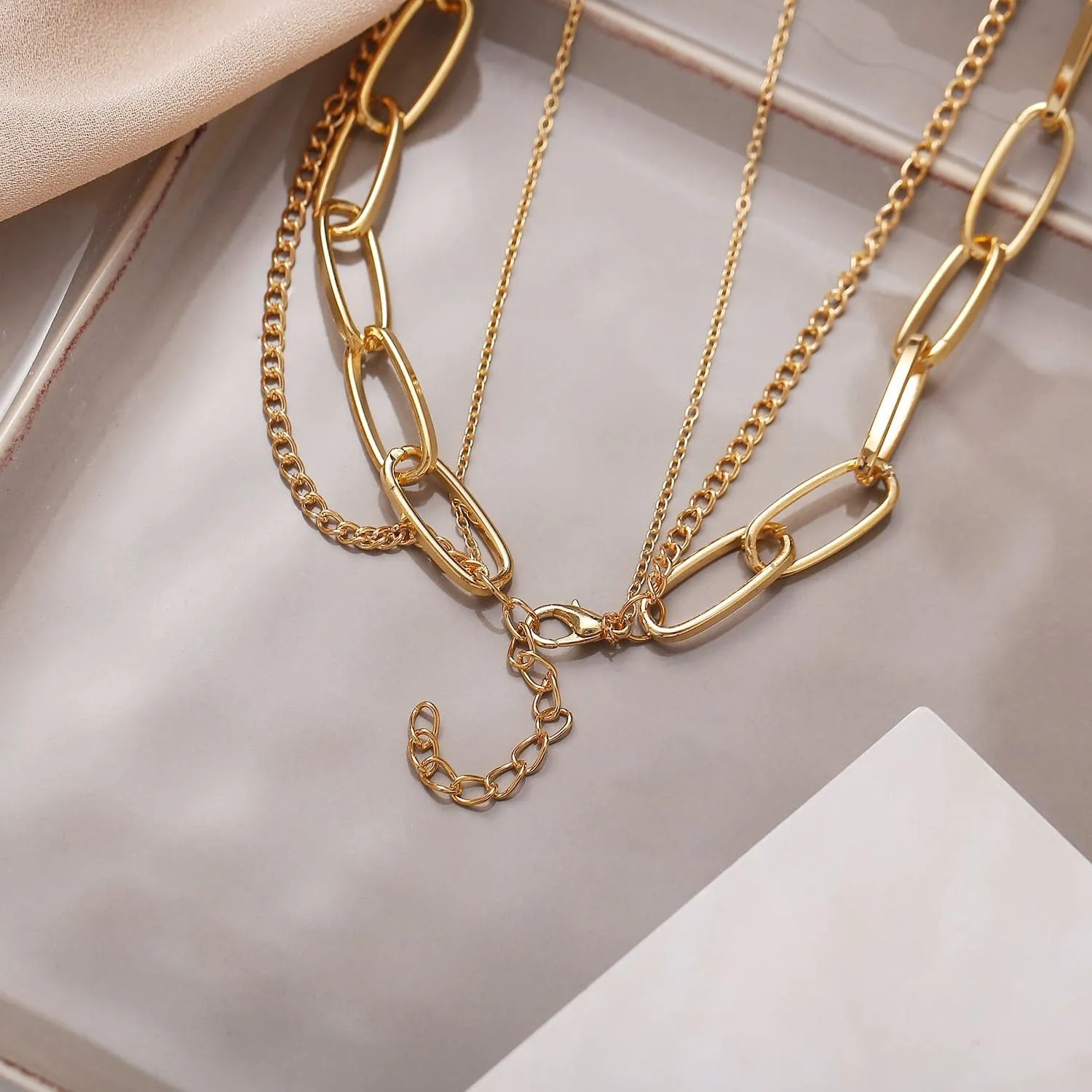Cubic Zirconia & 18K Gold-Plated Star Lock Layered Pendant Necklace