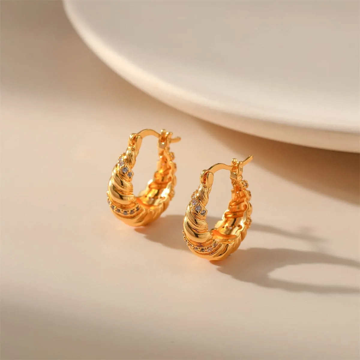 Cubic Zirconia & 18K Gold-Plated Wrapped Hoop Earrings