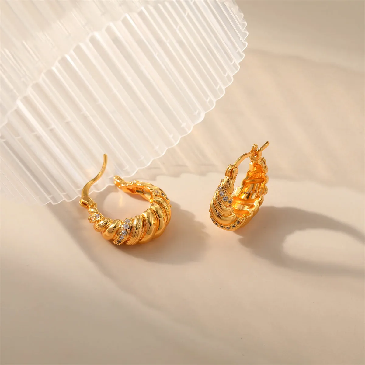 Cubic Zirconia & 18K Gold-Plated Wrapped Hoop Earrings