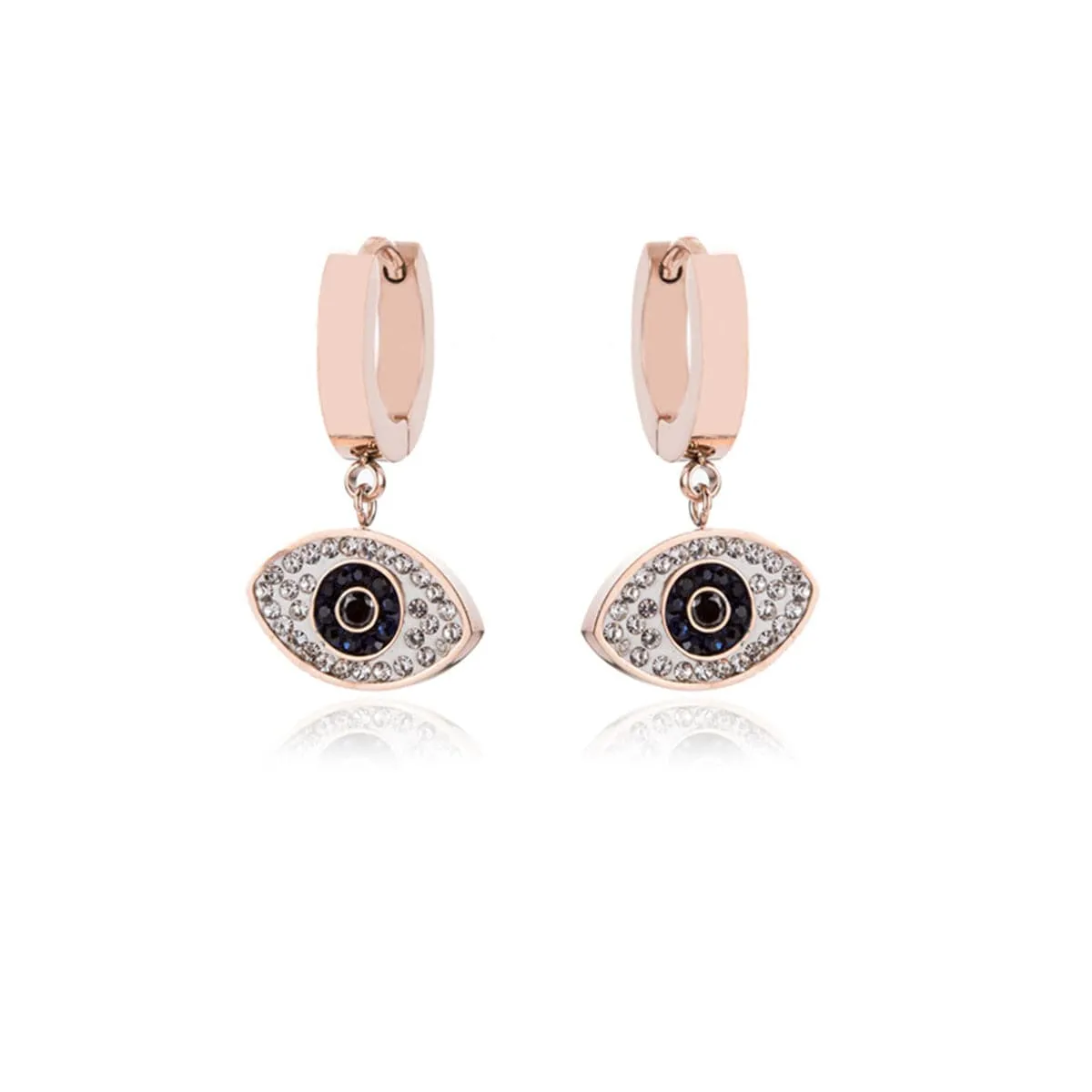 Cubic Zirconia & 18K Rose Gold-Plated Evil Eye Drop Earring