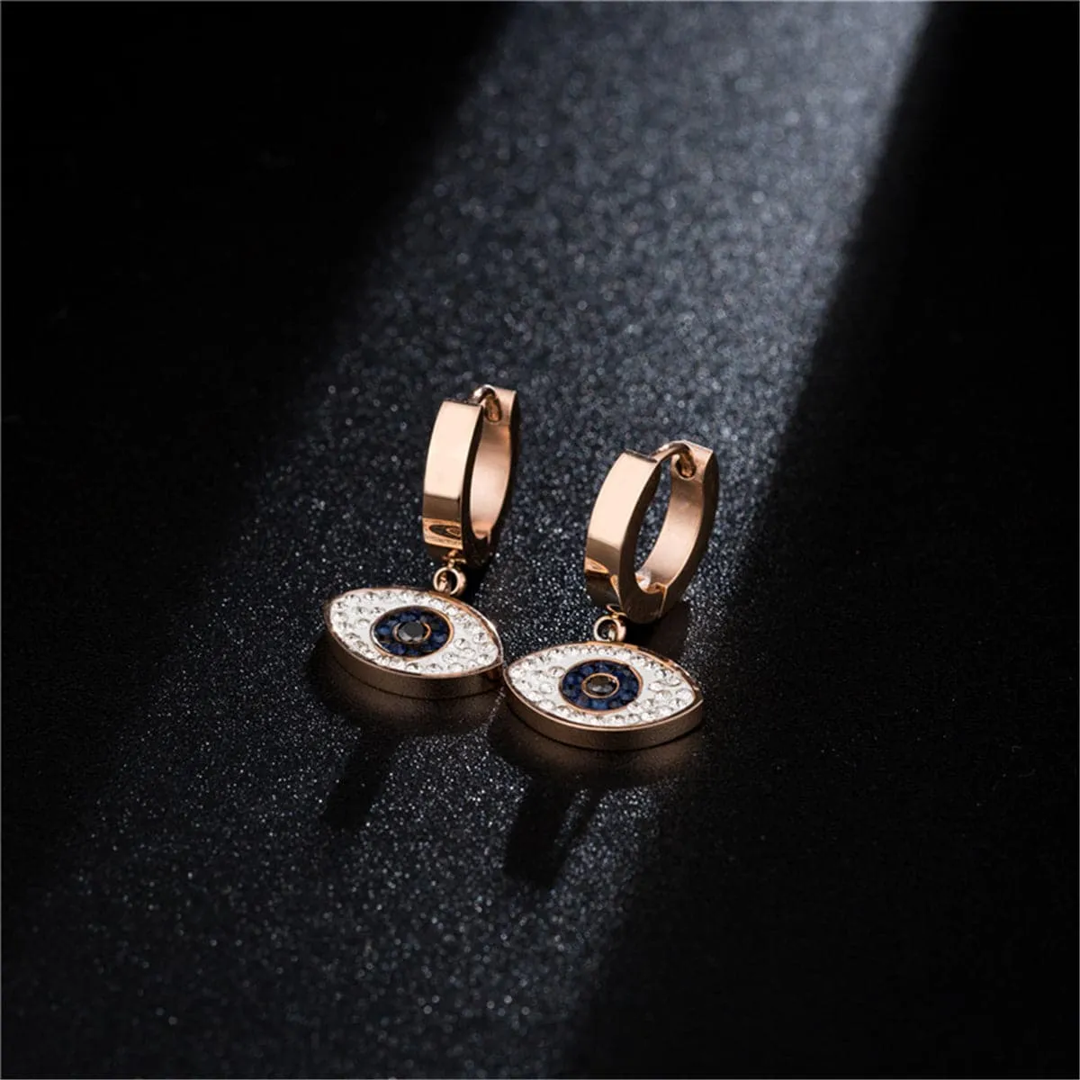Cubic Zirconia & 18K Rose Gold-Plated Evil Eye Drop Earring