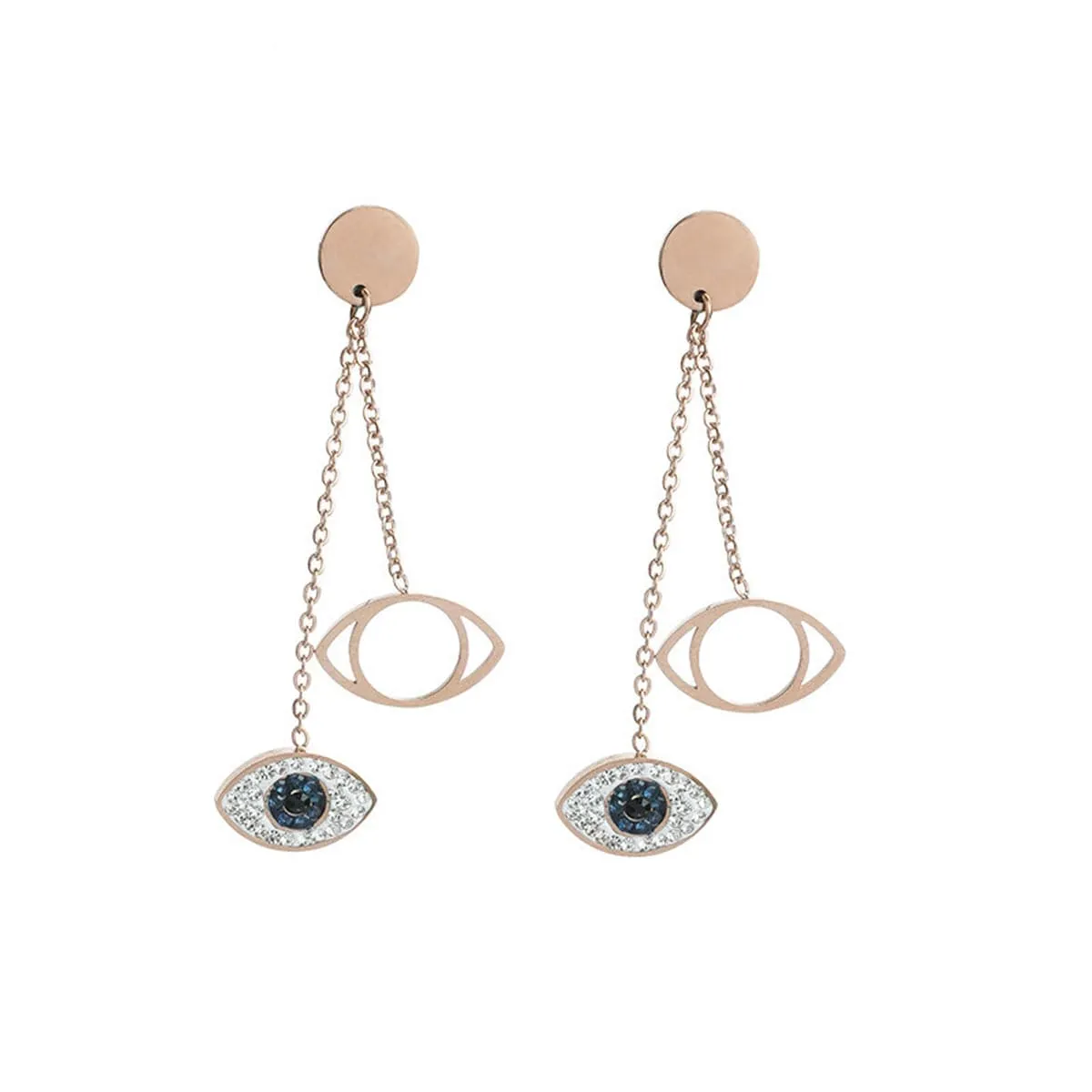 Cubic Zirconia & 18K Rose Gold-Plated Evil Eye Drop Earring