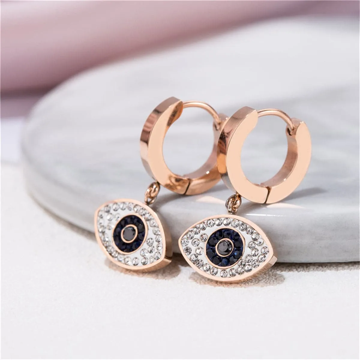 Cubic Zirconia & 18K Rose Gold-Plated Evil Eye Drop Earring