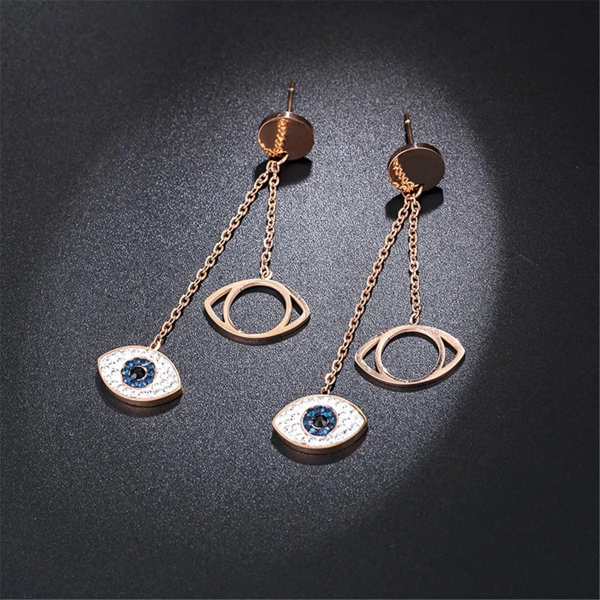 Cubic Zirconia & 18K Rose Gold-Plated Evil Eye Drop Earring