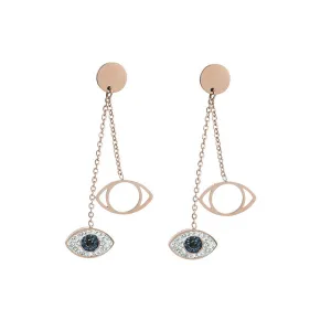 Cubic Zirconia & 18K Rose Gold-Plated Evil Eye Drop Earring