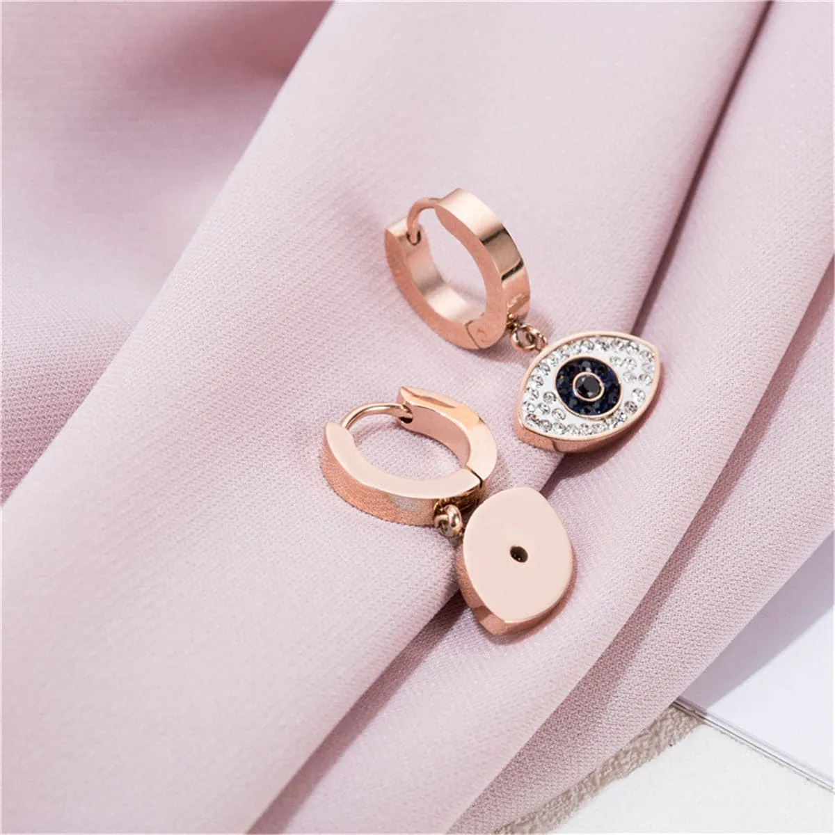 Cubic Zirconia & 18K Rose Gold-Plated Evil Eye Drop Earring