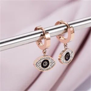 Cubic Zirconia & 18K Rose Gold-Plated Evil Eye Drop Earring