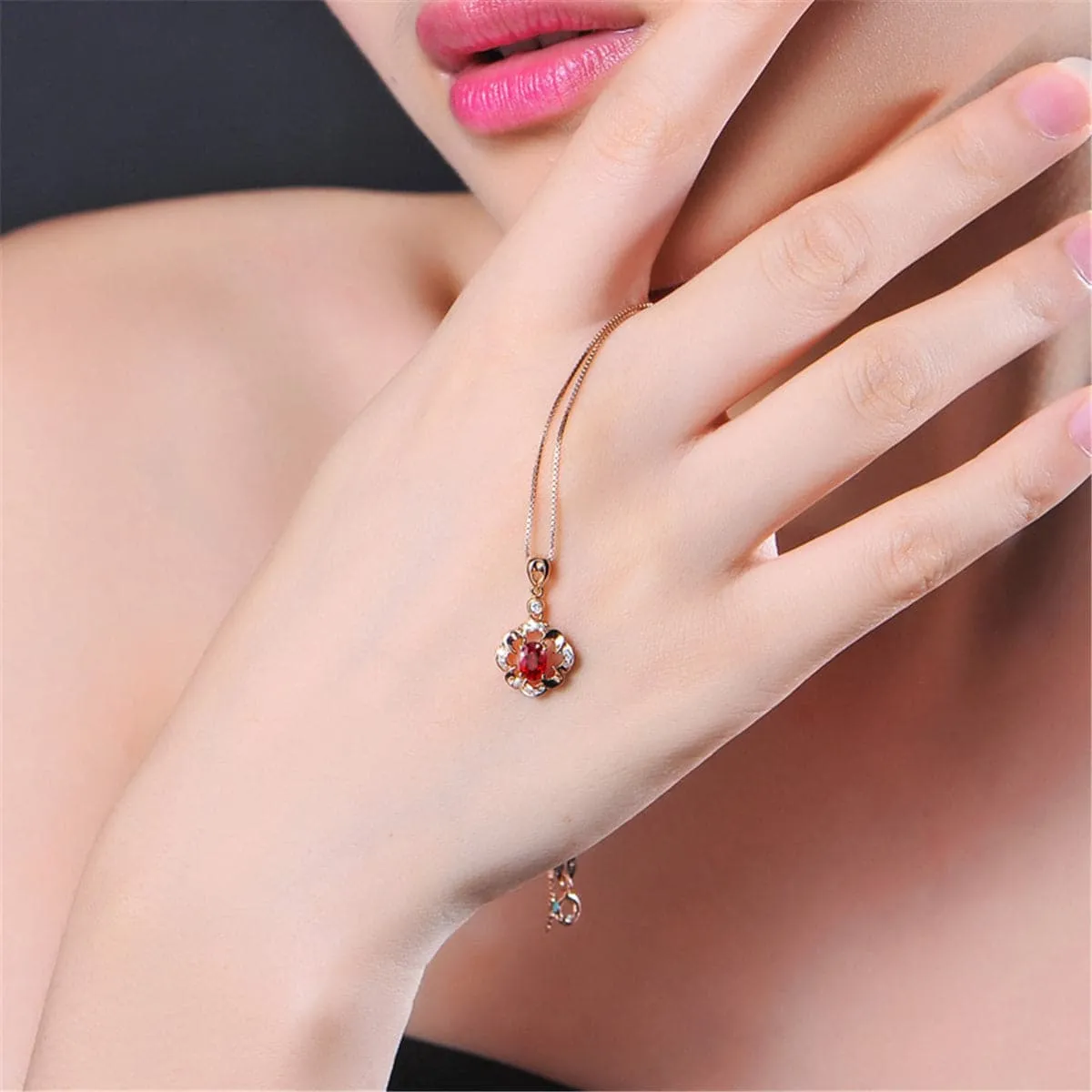Cubic Zirconia & 18K Rose Gold-Plated Floral Open Pendant Necklace
