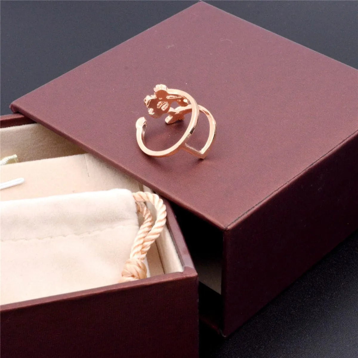 Cubic Zirconia & 18K Rose Gold-Plated Flower & Butterfly Ring