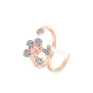 Cubic Zirconia & 18K Rose Gold-Plated Flower & Butterfly Ring