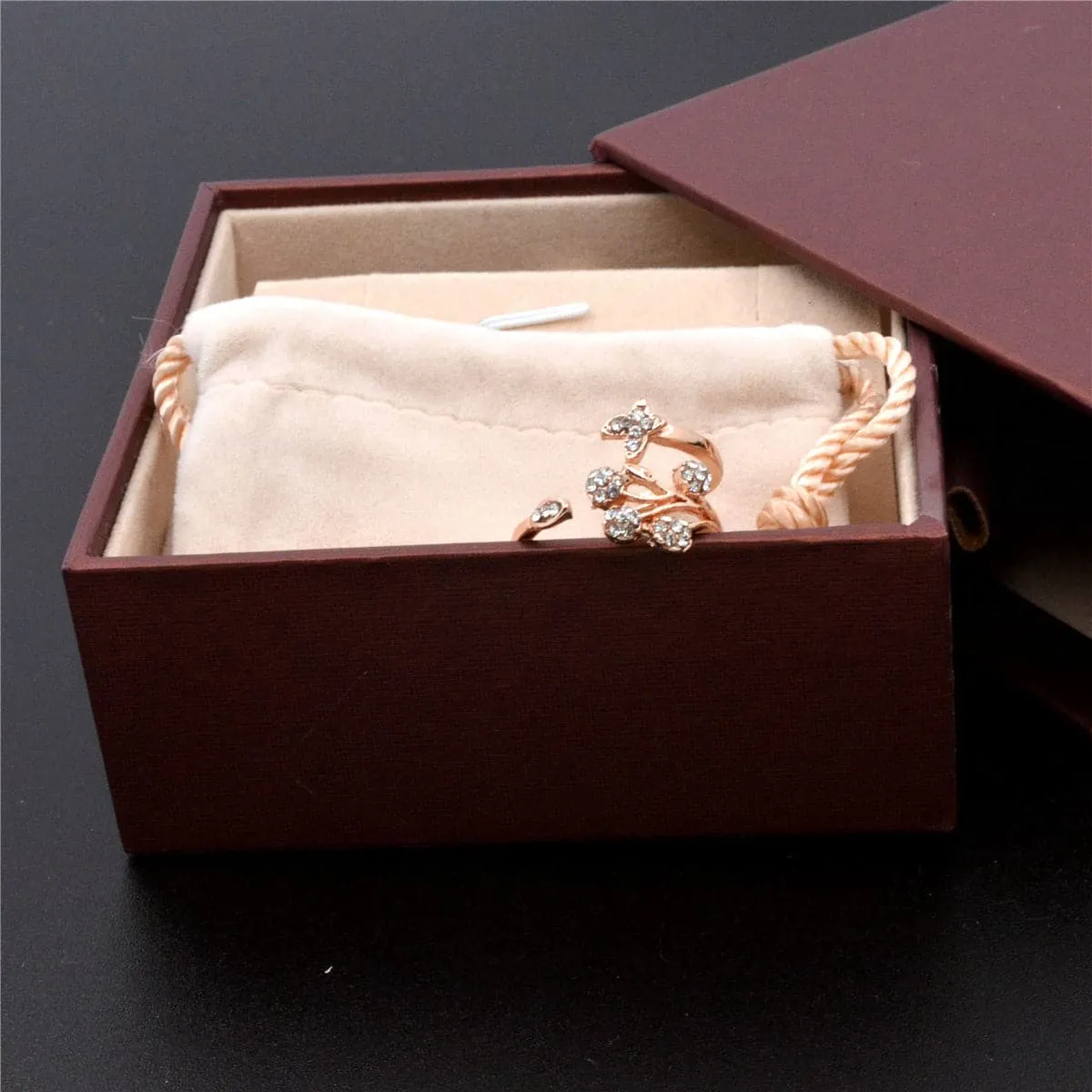 Cubic Zirconia & 18K Rose Gold-Plated Flower & Butterfly Ring