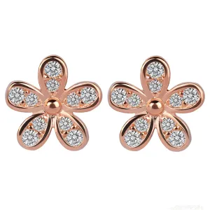 Cubic Zirconia & 18K Rose Gold-Plated Flower Stud Earrings