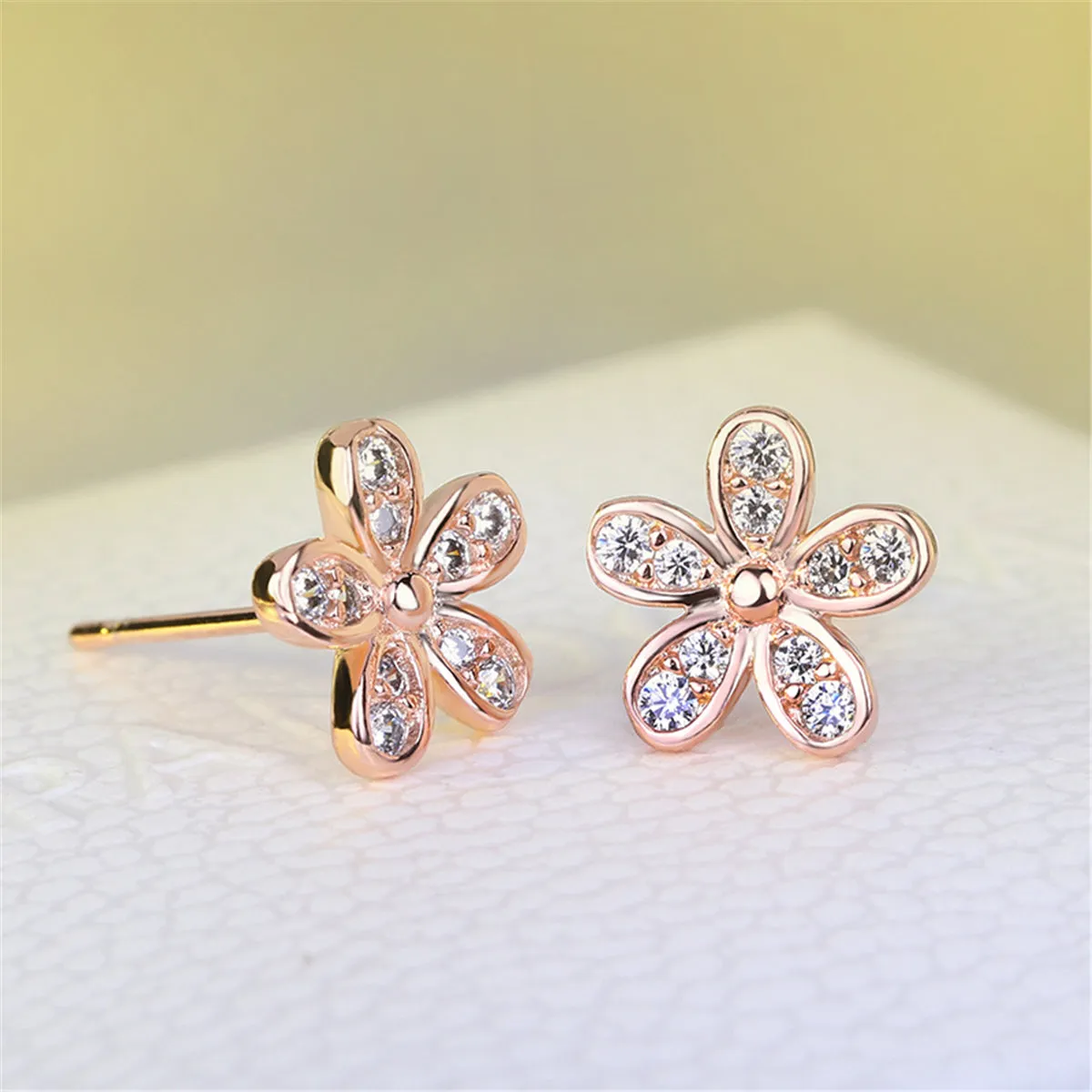 Cubic Zirconia & 18K Rose Gold-Plated Flower Stud Earrings