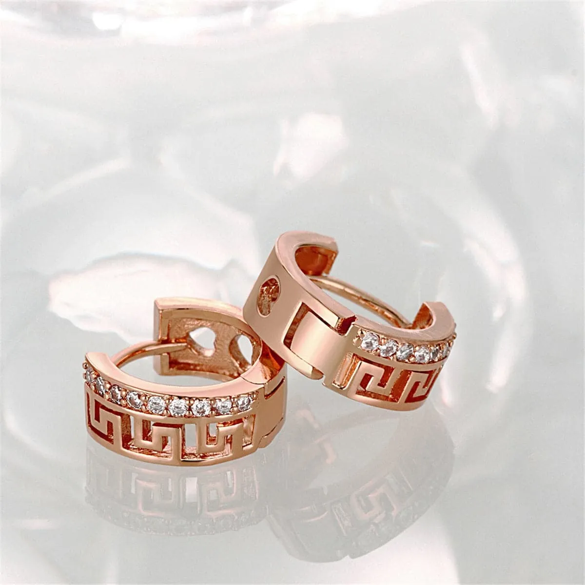 Cubic Zirconia & 18K Rose Gold-Plated Huggie Earrings