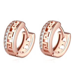 Cubic Zirconia & 18K Rose Gold-Plated Huggie Earrings