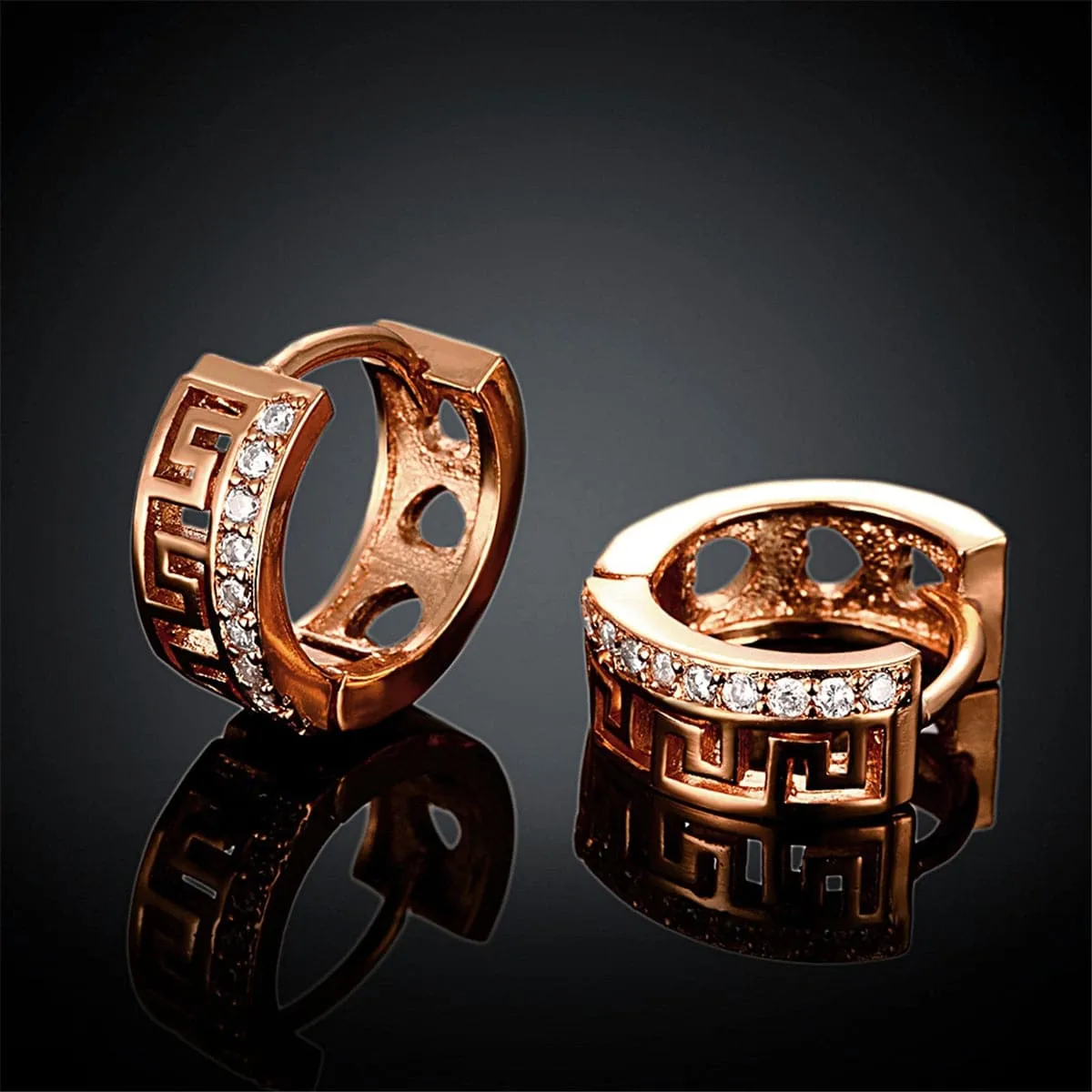 Cubic Zirconia & 18K Rose Gold-Plated Huggie Earrings