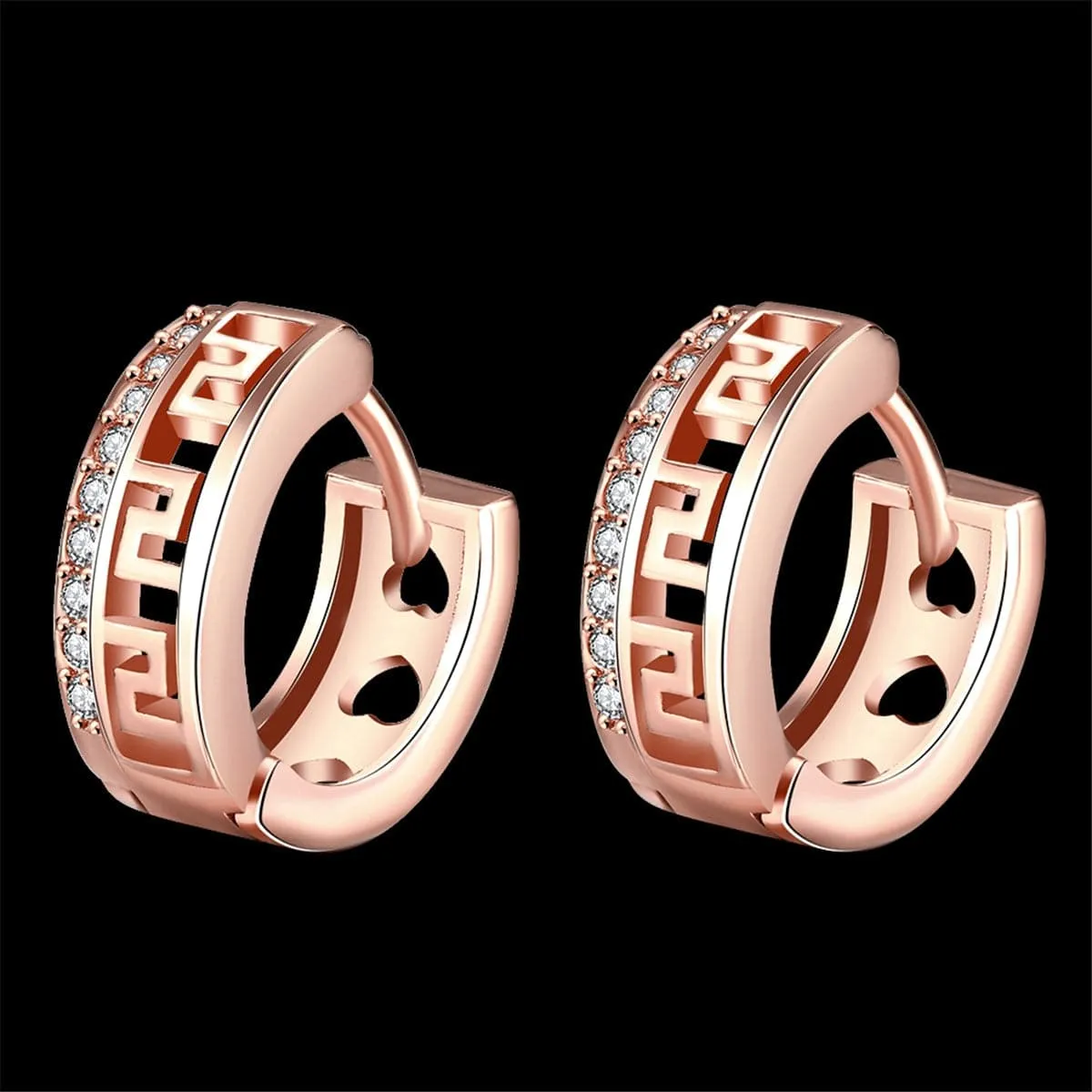Cubic Zirconia & 18K Rose Gold-Plated Huggie Earrings